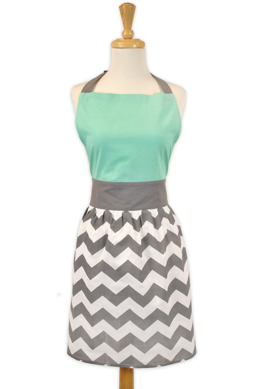 CC Home Furnishings Chevron Skirt Kitchen Chef Apron - 31" - Mint Green and Gray